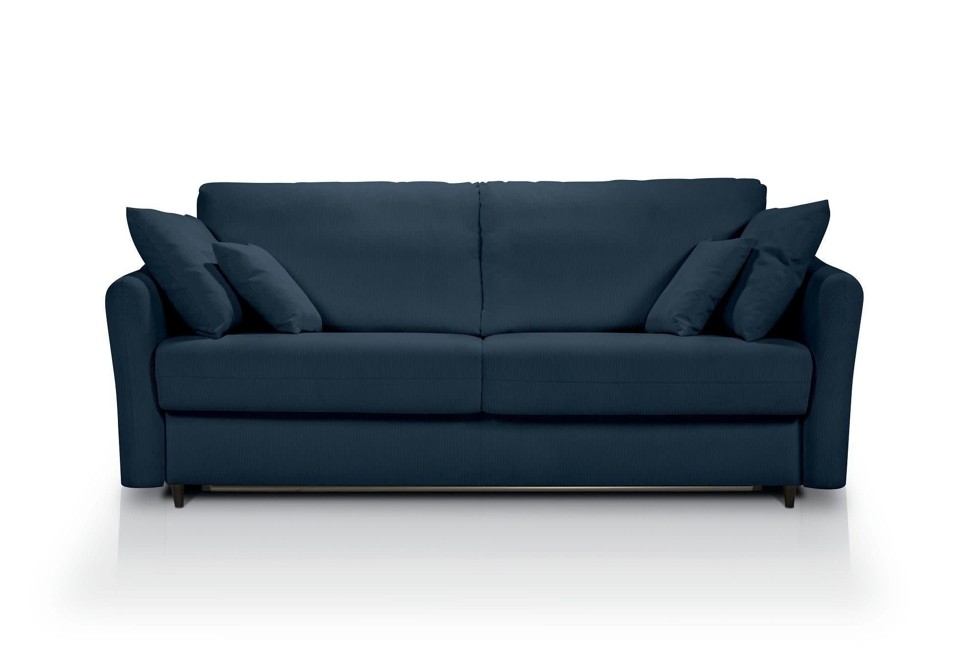 CAPELLA - Canapé droit convertible 3 places  en velours côtelé bleu foncé