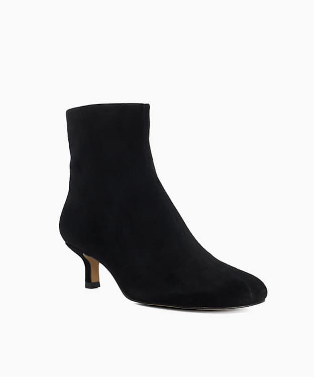 Orina Black - Asymetric Kitten Heel Suede Ankle Boots