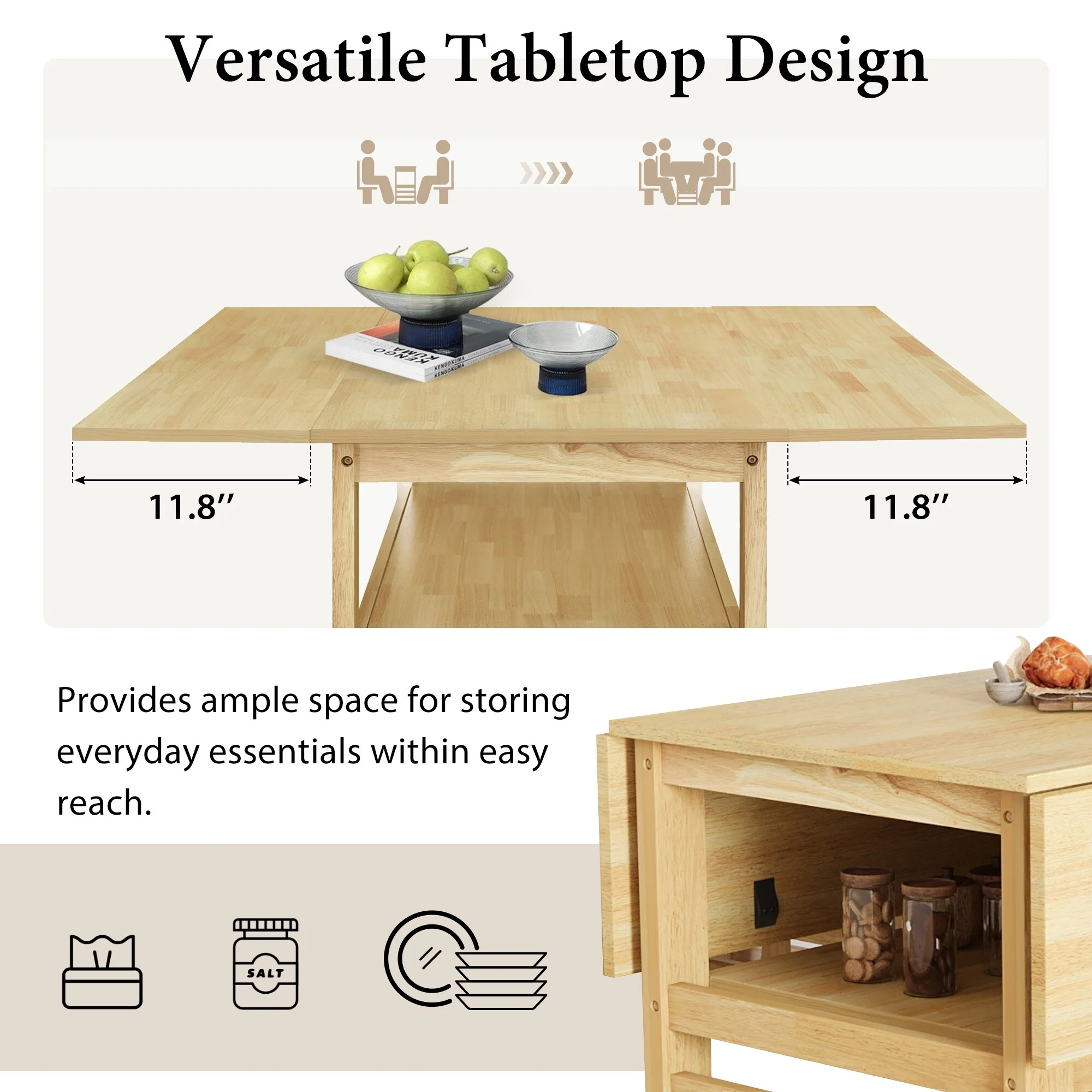 Modern 5-Piece Extendable Wood Square Dining Table Set with Two Drop Leaves