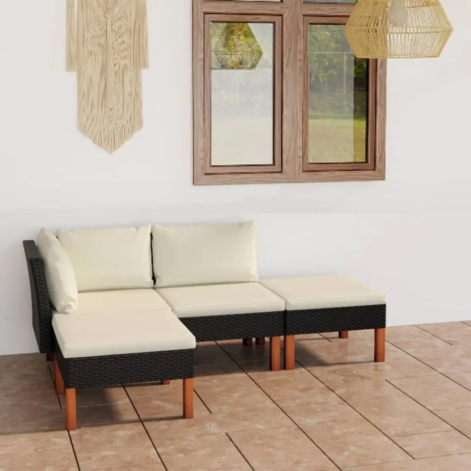 vidaXL - Loungeset - Zwart - Poly rattan - 4 stuks - Met kussens