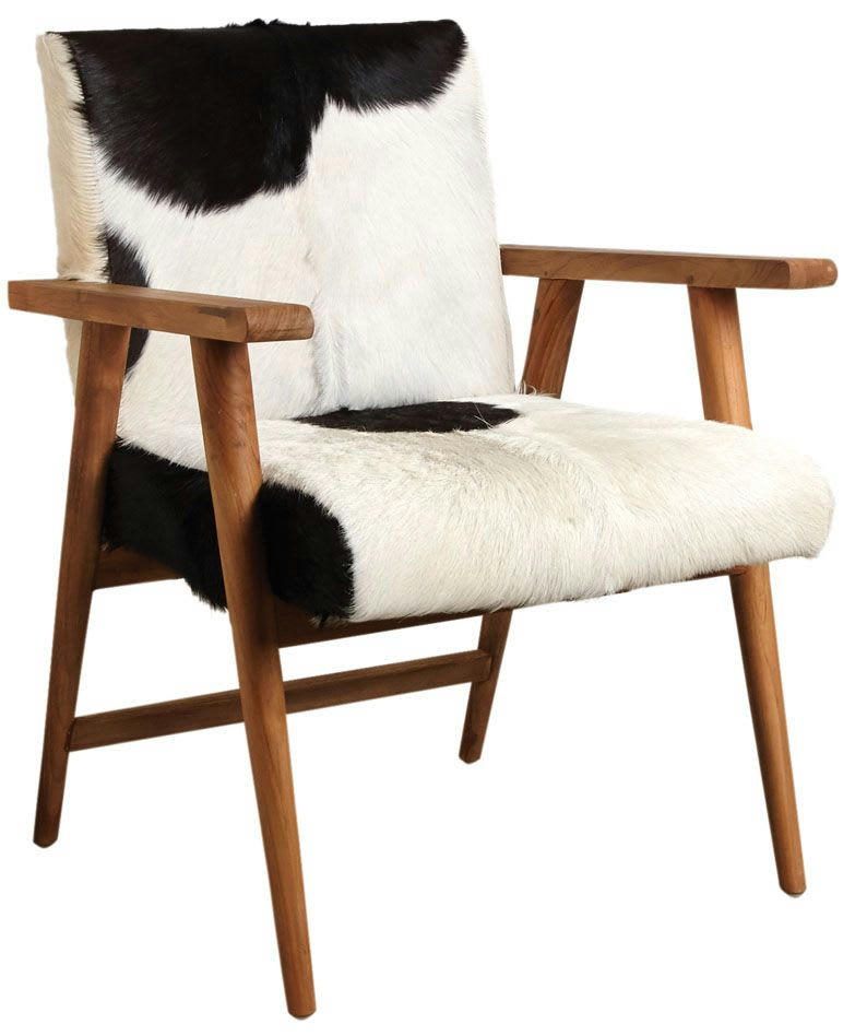 - Fauteuil teck avec peau de chèvre noire