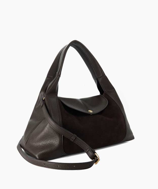 Deeply Dark Brown - Leather-Trim Shoulder Bag