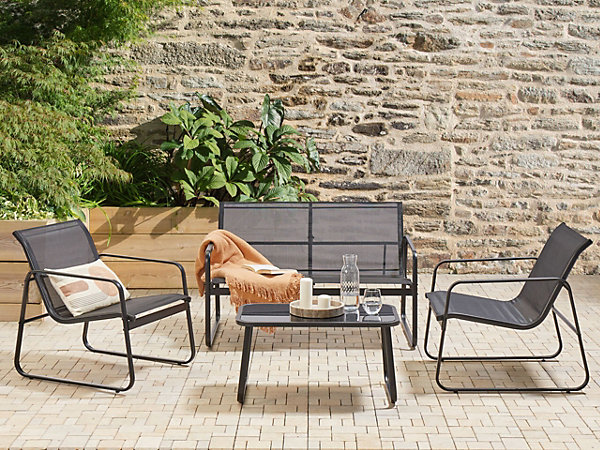 Ensemble de salon de jardin avec table 4 places BARREA Métal Noir