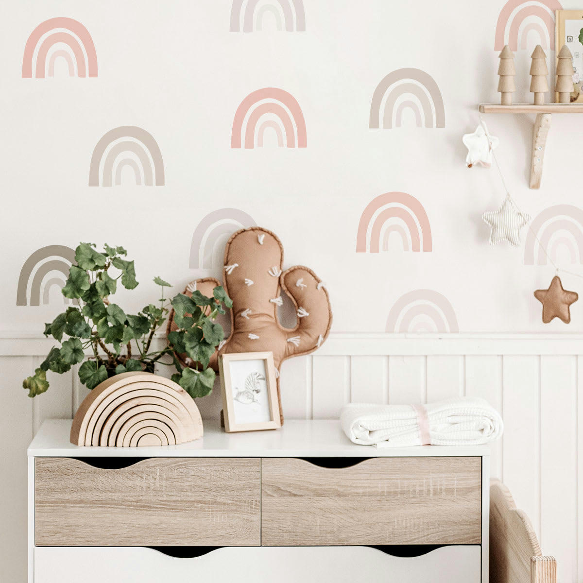 RAINBOWS2 - Stickers mureaux en vinyle arcs en ciel rose et gris tourterelle