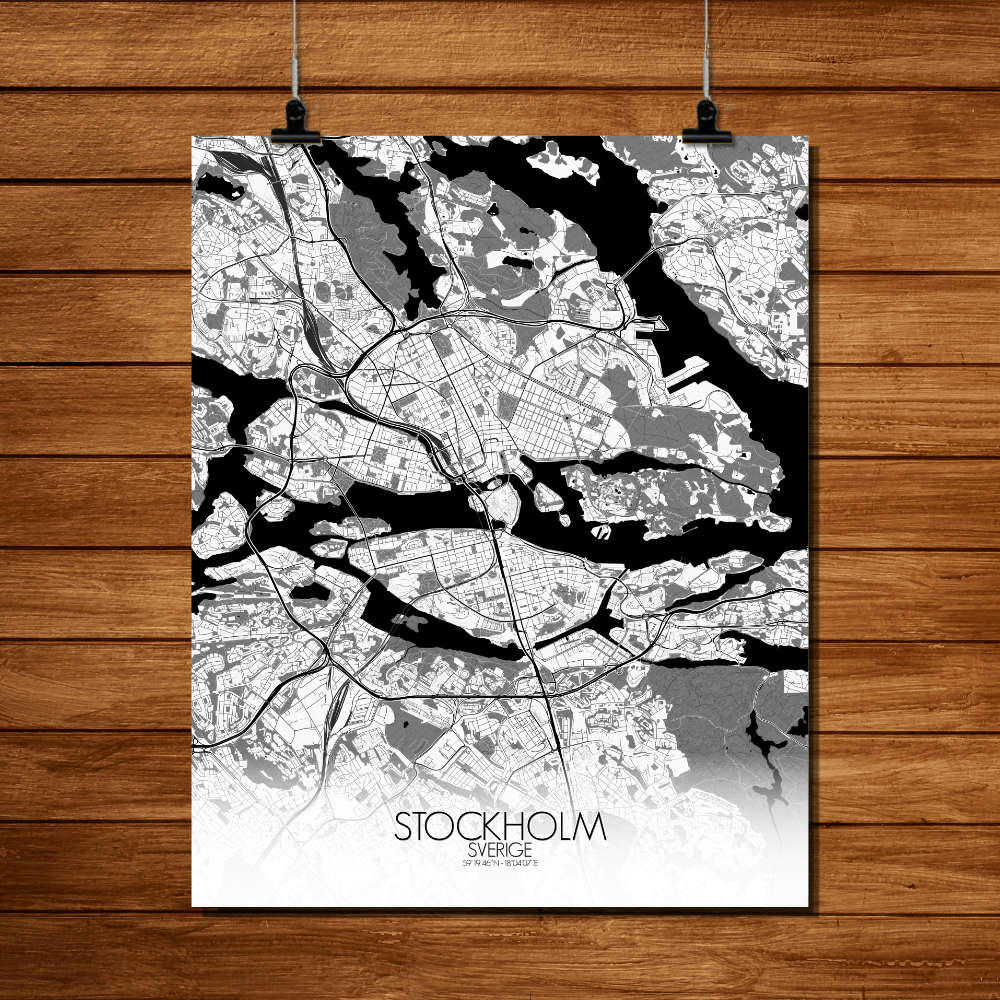 - Affiche Stockholm Carte N&B 40x50