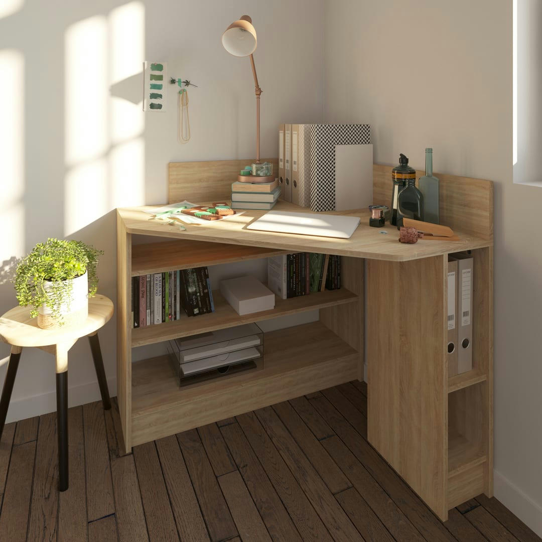 WALL - Bureau effet bois chêne naturel
