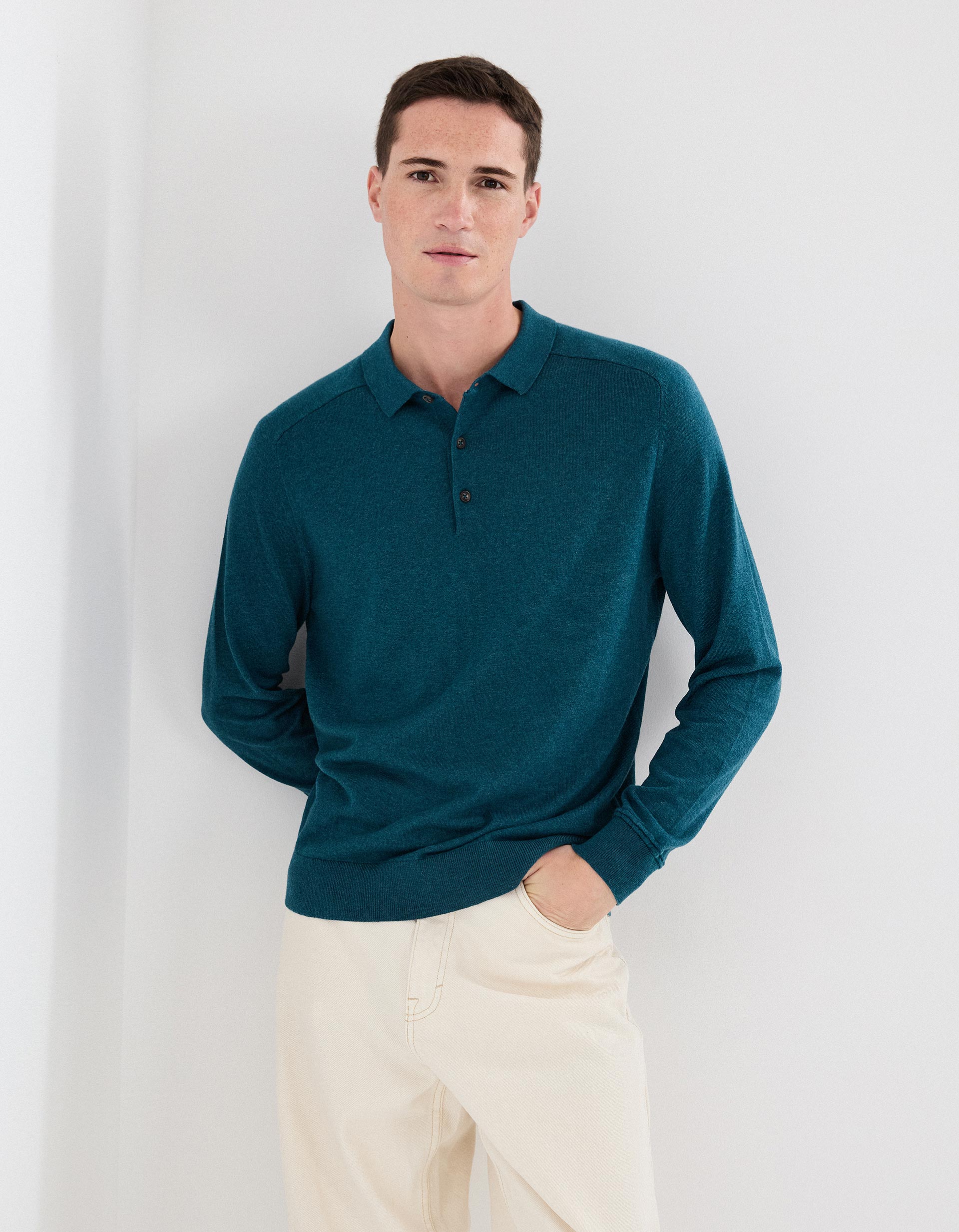 Polo com Caxemira, Homem, Verde Escuro