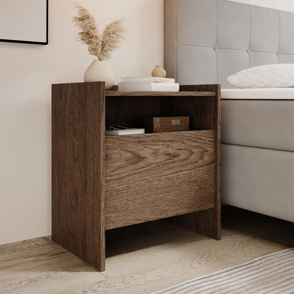 Meubella - Nachtkastje Jaxon - Donker eiken - 53 cm