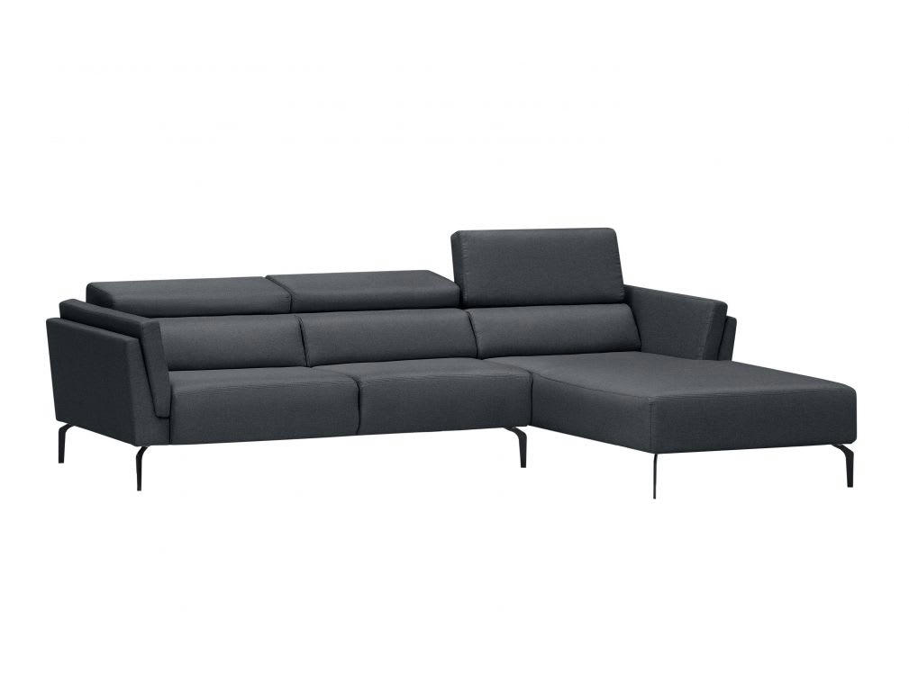 LIAM - Canapé d'angle avec têtières en tissu - Angle Droit - Gris foncé