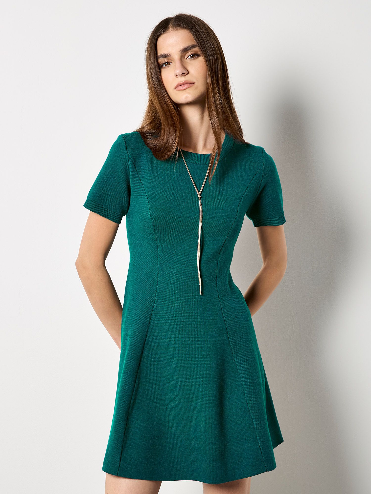 Apricot Panel Knitted A-Line Mini Dress