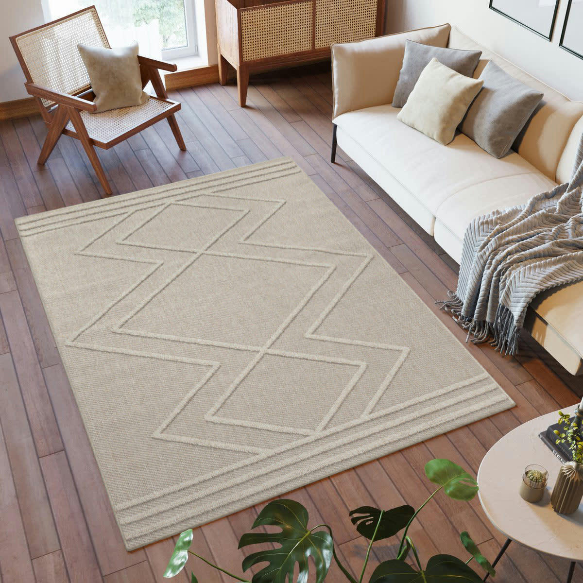 JUDE - Tapis effet jute naturel à relief berbère beige 200x290cm