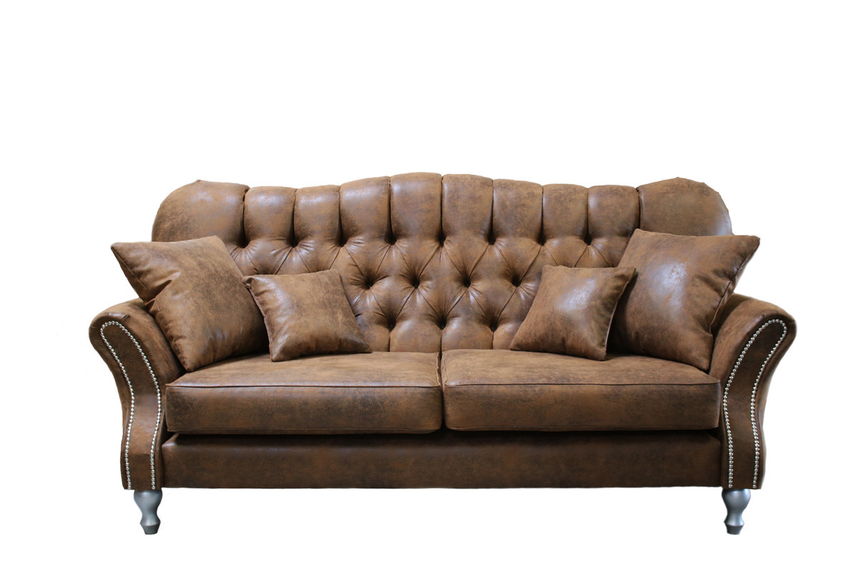 Ropez Chesterfield Jersey sofa 3os. pikowana zamsz brązowy