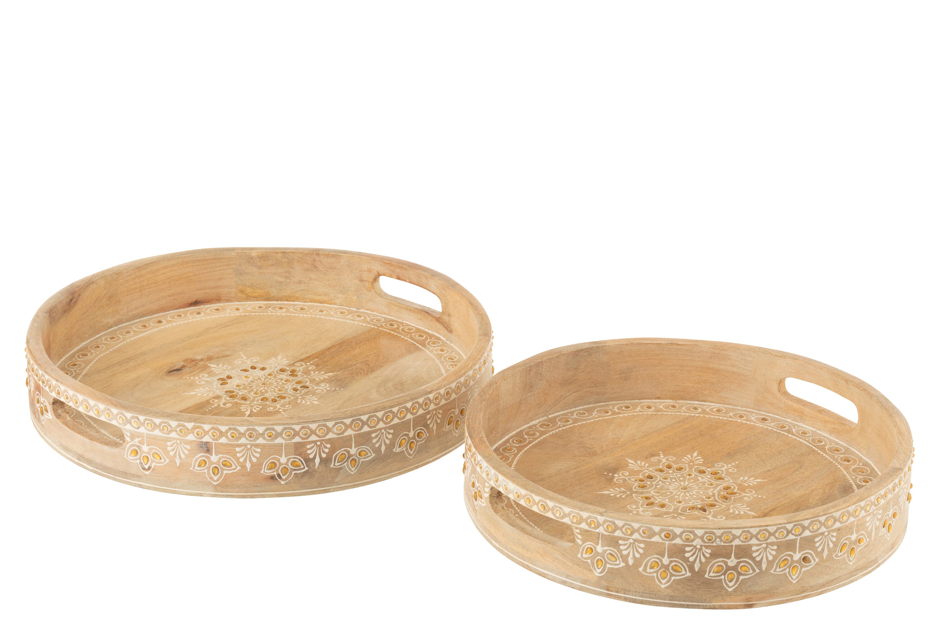 J-Line plateau met 2 handvaten Kralen - hout - naturel wit -