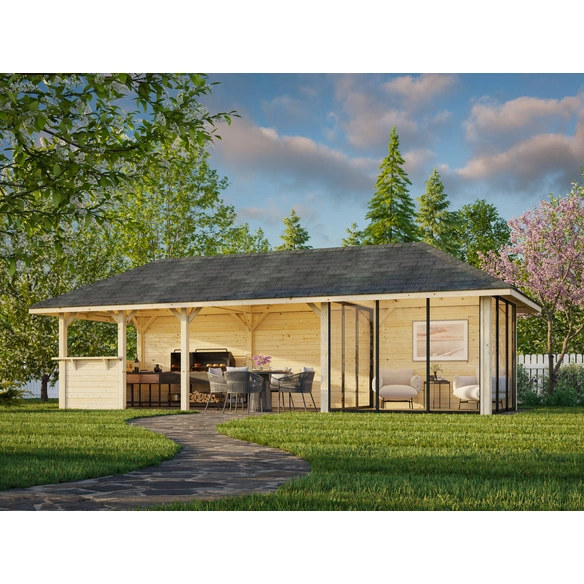 Pavillon »Bianca«, Aufstellmaße BxTxH: 960 x 384 x 319 cm, tauchgrundiert, Holz