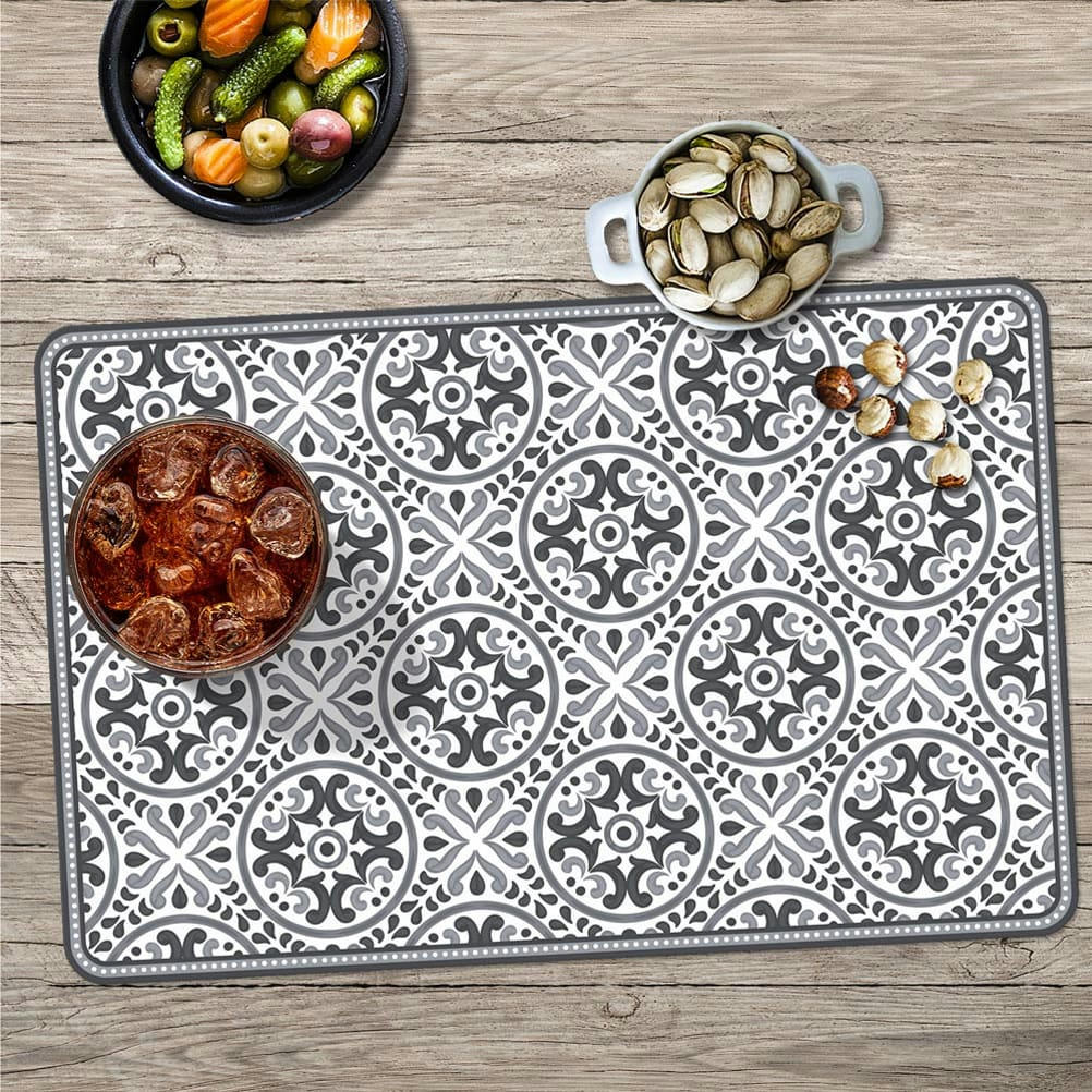 - Set de table carreaux de ciment blanc et gris 43x28cm