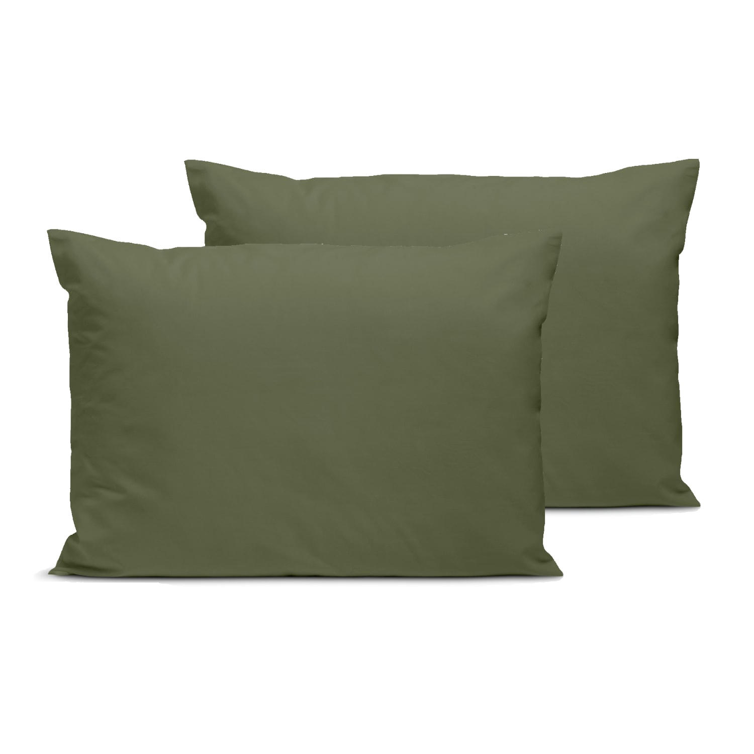- Lot de 2 taies d'oreiller unies en percale de coton kaki 50x75cm
