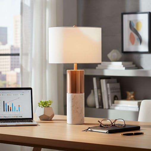 SOGA 2X 60cm White Marble Bedside Modern Desk Table Lamp Living Room Shade with Cylinder Base