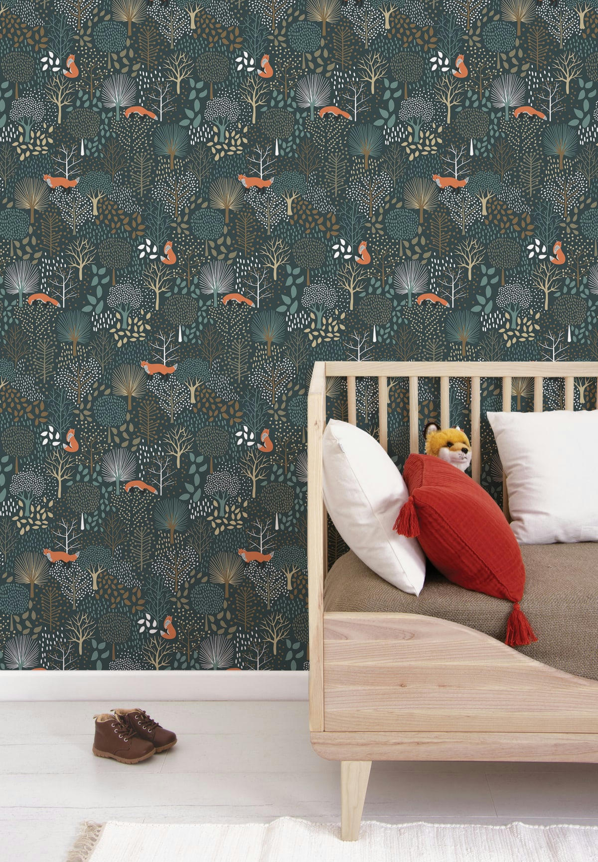 M.FOX - Papier peint forêt en Papier Noir 50cm x 10m