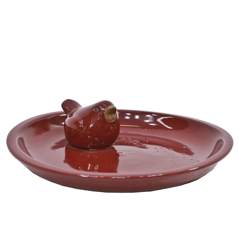 Bain d'oiseau en céramique émaillée rouge safran Ø 21,5 x 3 cm