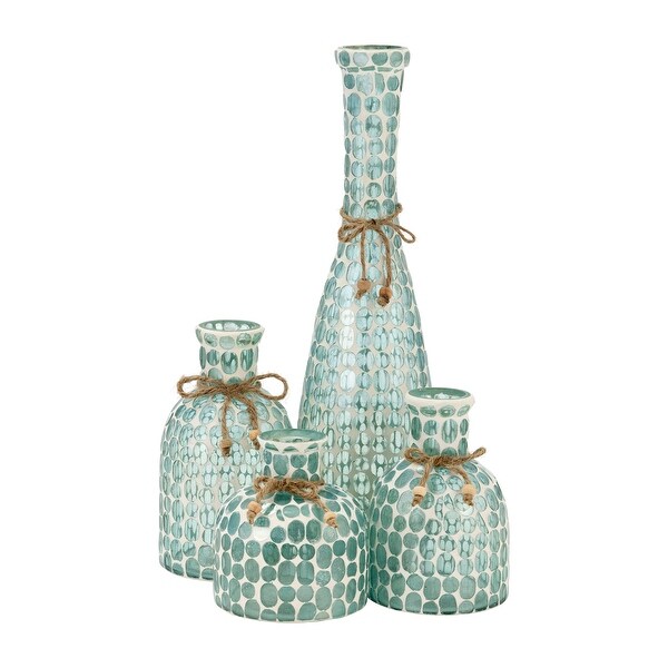 Sagebrook Home Glass, 16"H Mosaic Vase, Blue, Trumpet, Glass, Contemporary, 16"H, Mosaic