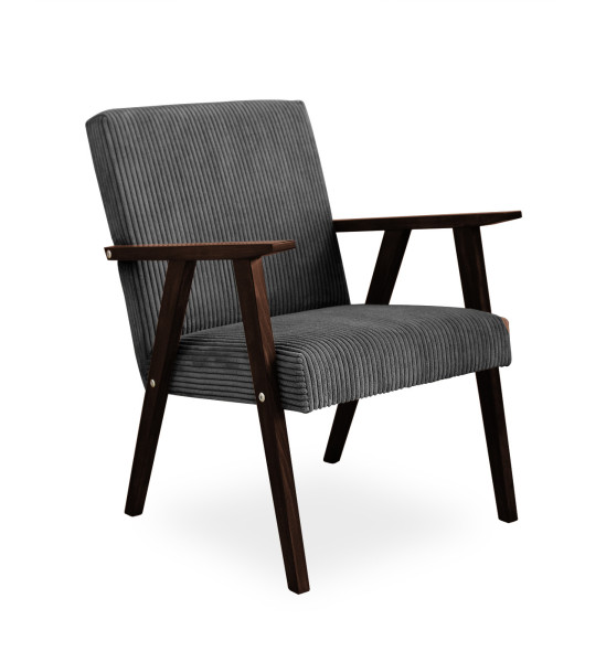 Elegancki sztruksowy fotel LISEK - PRL / ciemny szary Orzech
