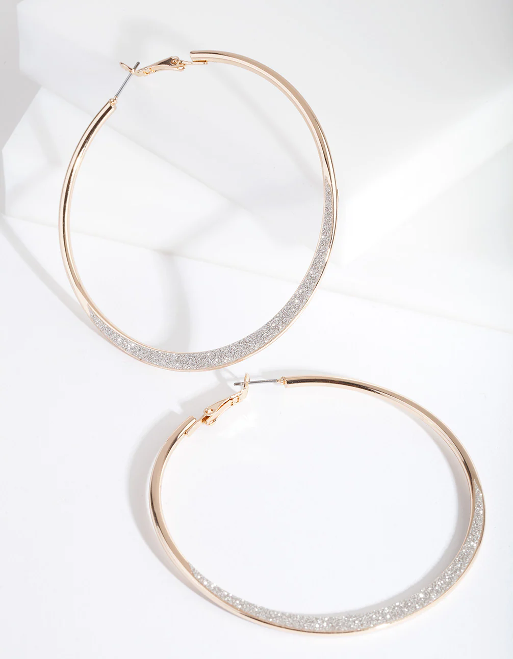 Large Gold Glitter Edge Hoop Earrings