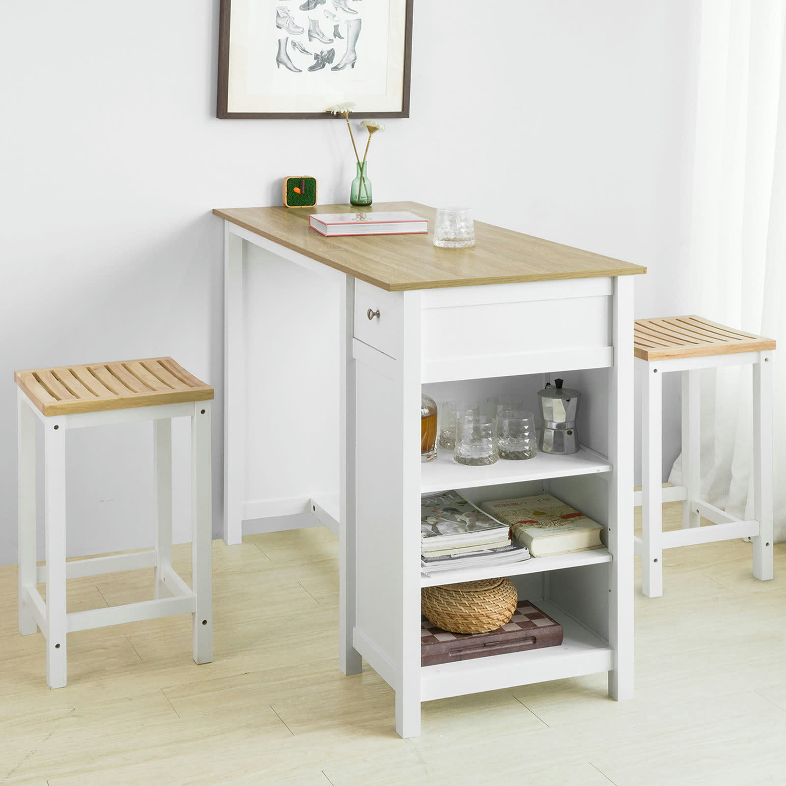 - Table Haute de Bar effet bois blanc