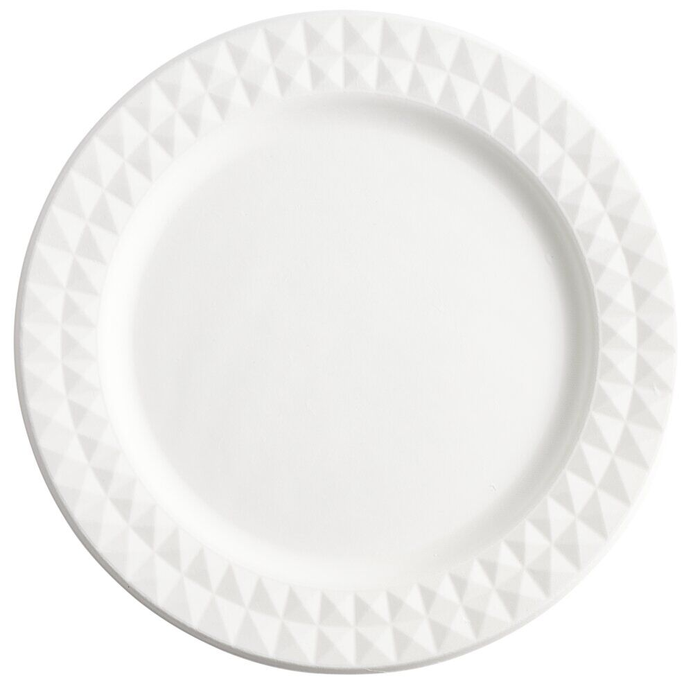 Assiette carton x8 canne à sucre bagasse contour façon diamant blanc Ø23cm