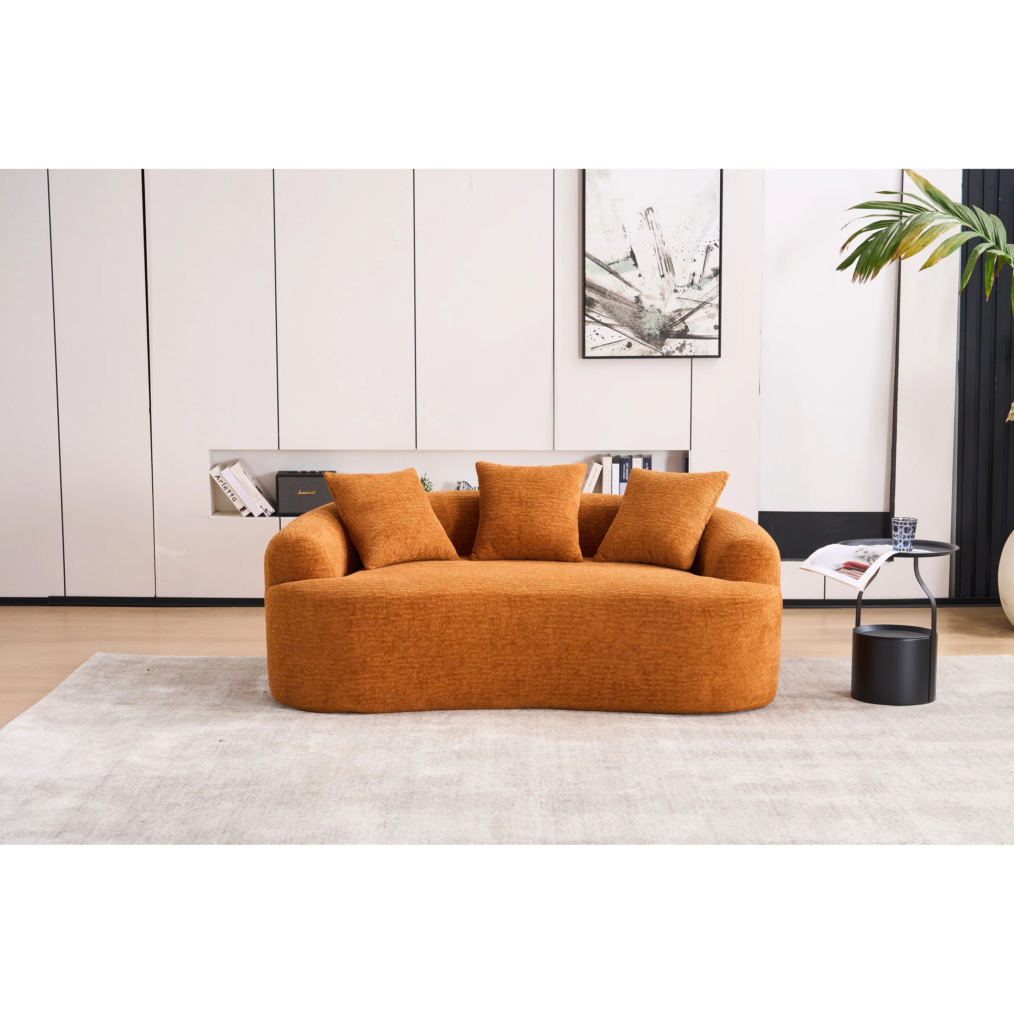 65 Classic 2-Seater Fabric Sofa with Memory Foam & 3 Pillows