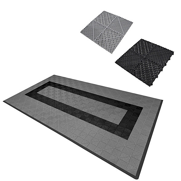 Carrelage de Sol Ventilé Pour Garage Avec Bordure (90 x Gris &30 Noir)