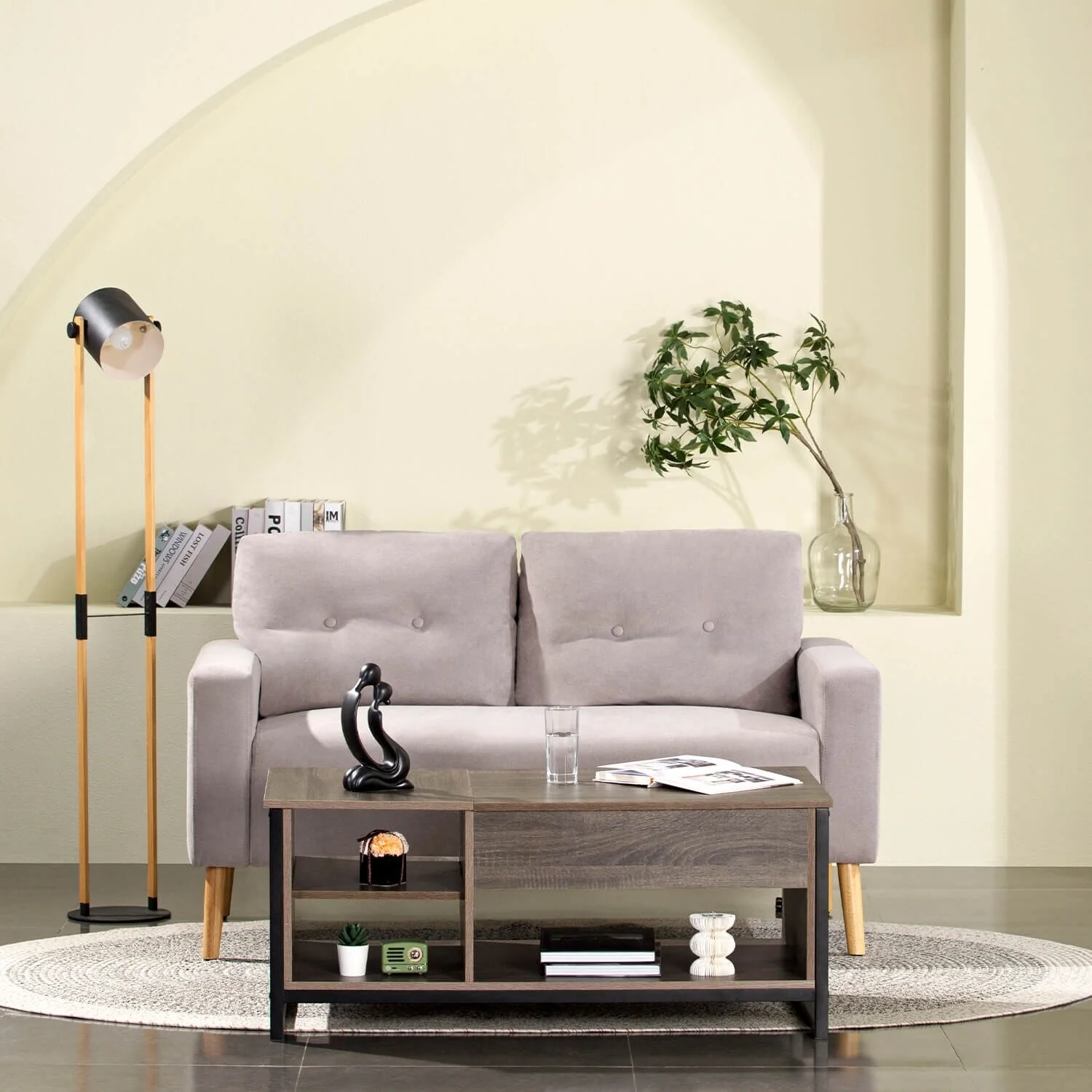 Furniwell Wood Lift Top Coffee Table with Adjustable Storage Shelf