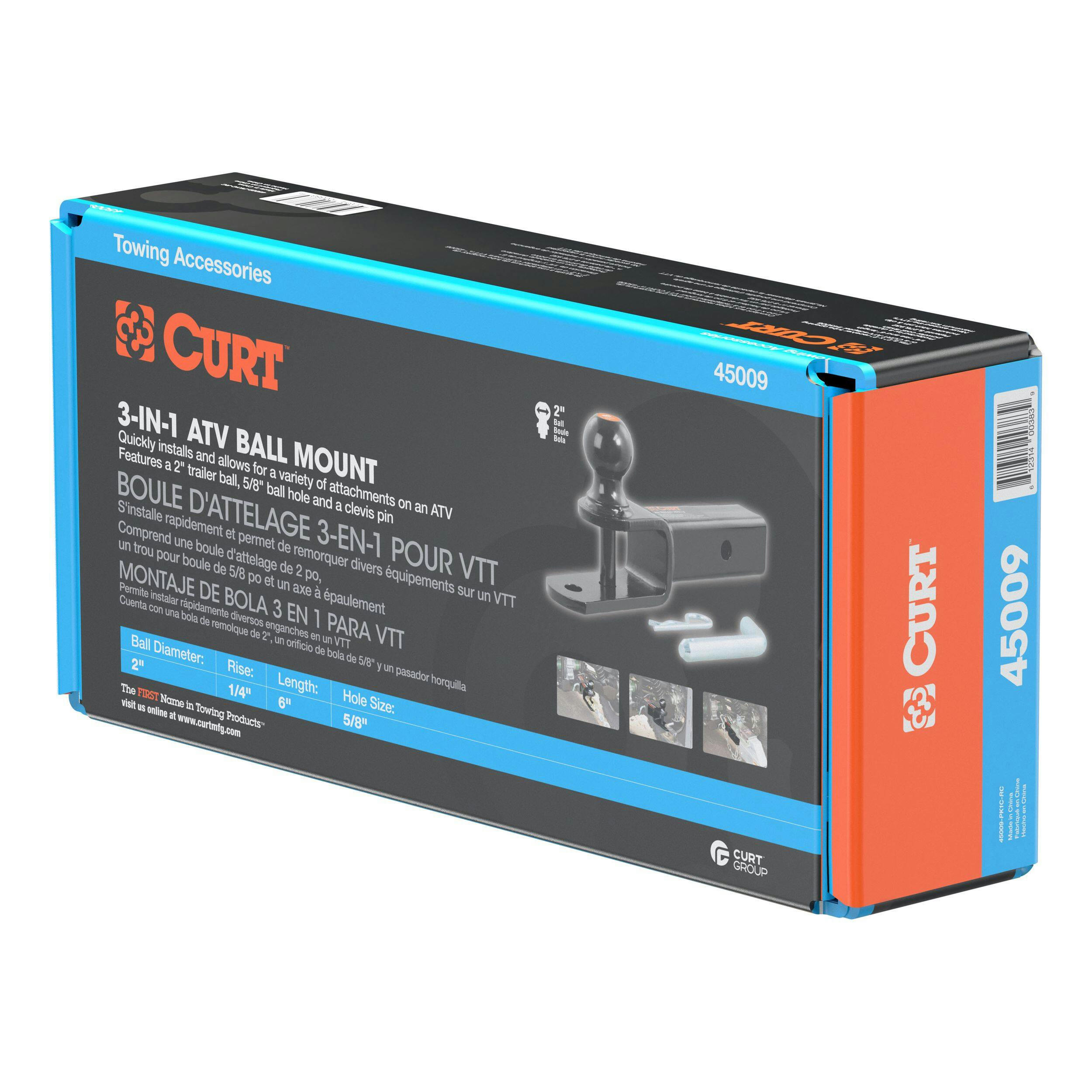 CURT 3-in-1 ATV Ball Mount with 2-in Shank & 2-in Trailer Ball