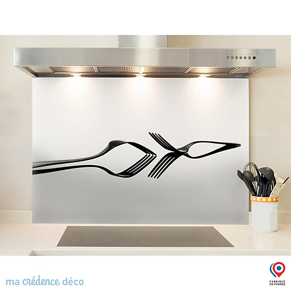 Crédence cuisine fond de hotte Couverts 3 - Verre trempé - L 90 cm x H 70 cm - MaCrédenceDéco