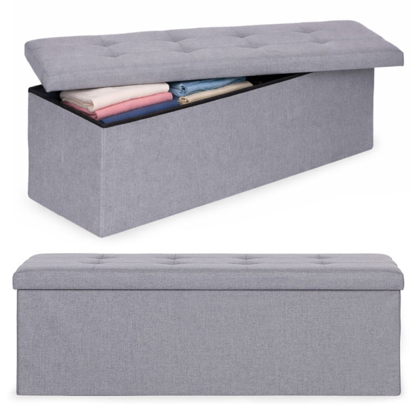 Pufa pikowana 111x38 cm ze schowkiemjasnoszara ModernHome