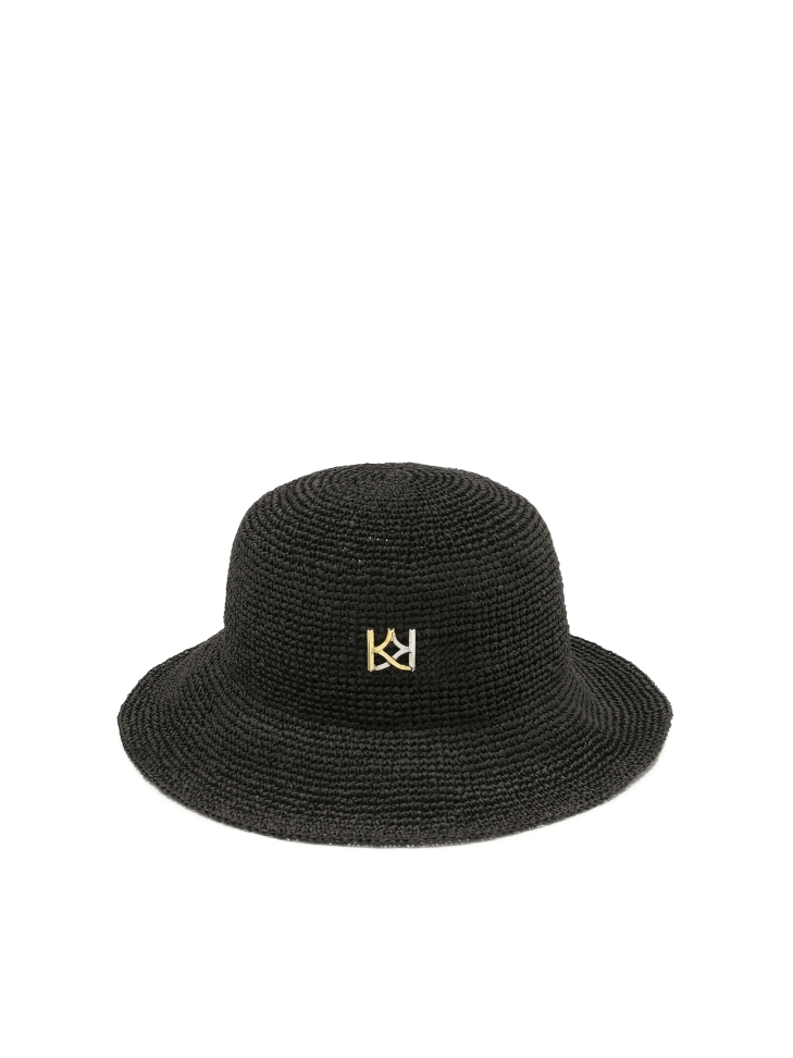 Black straw hat with monogram