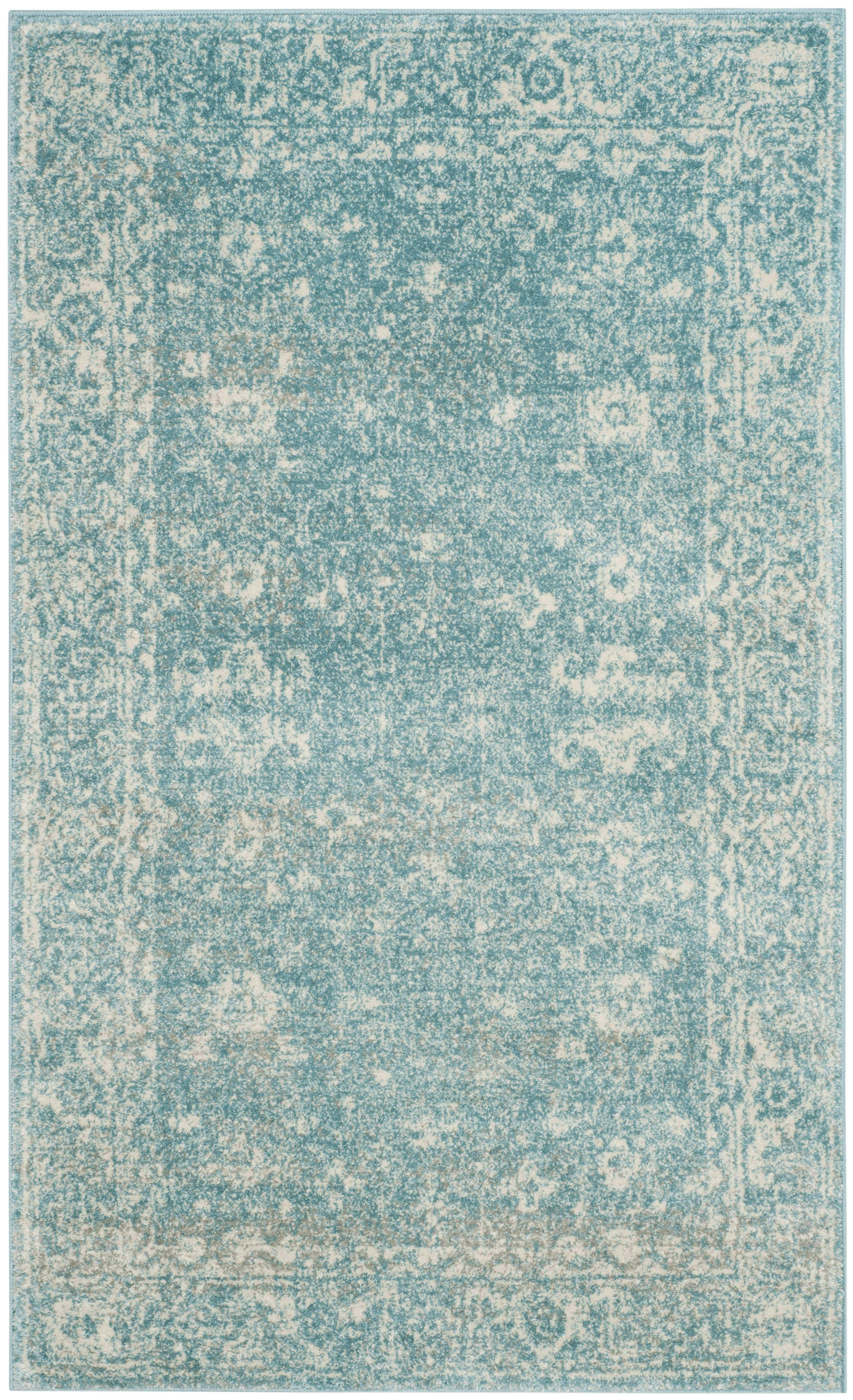 EVOKE - Tapis de salon interieur en bleu clair & ivoire, 91 x 152 cm