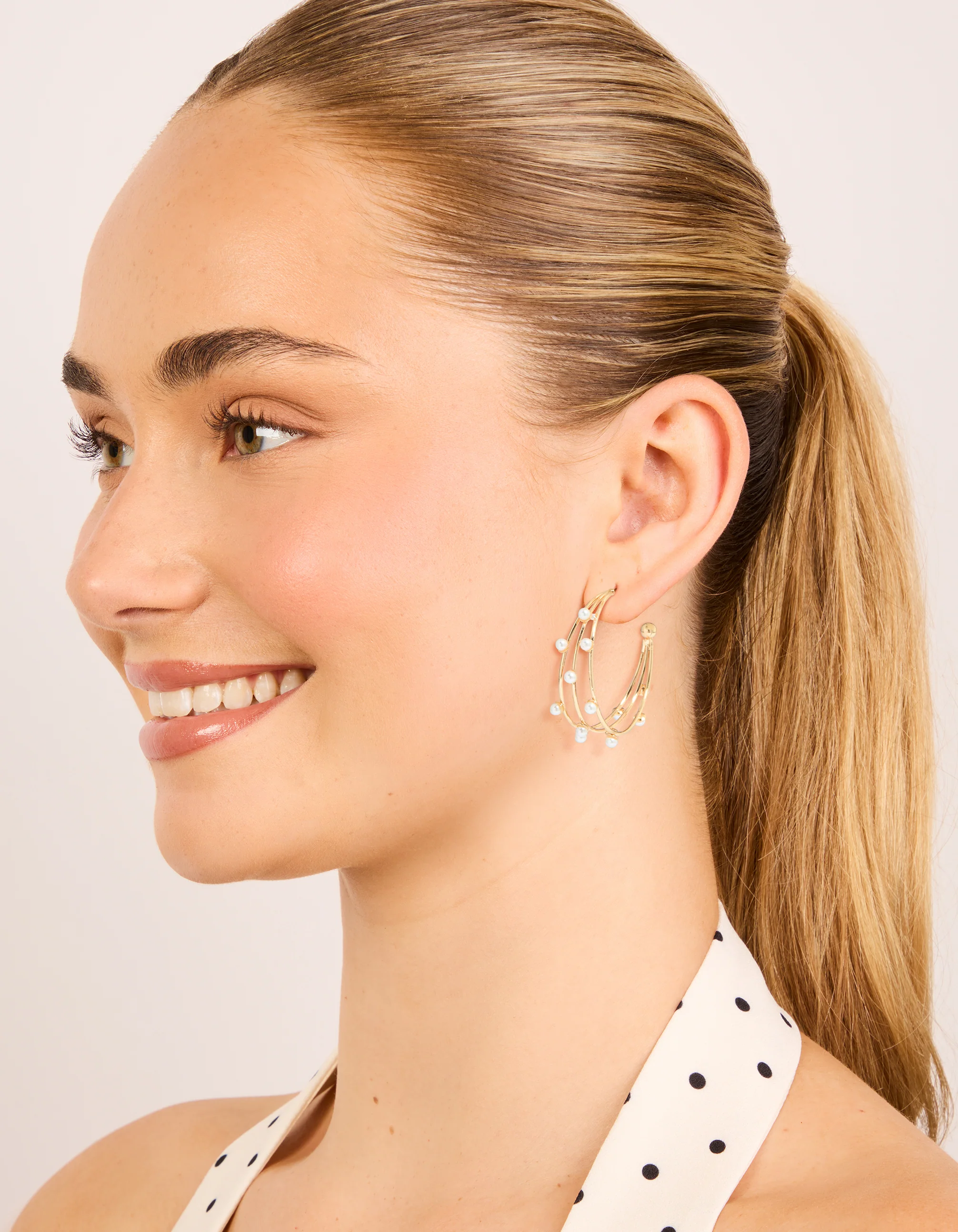 Gold Pearl Open Layered Hoop Earrings