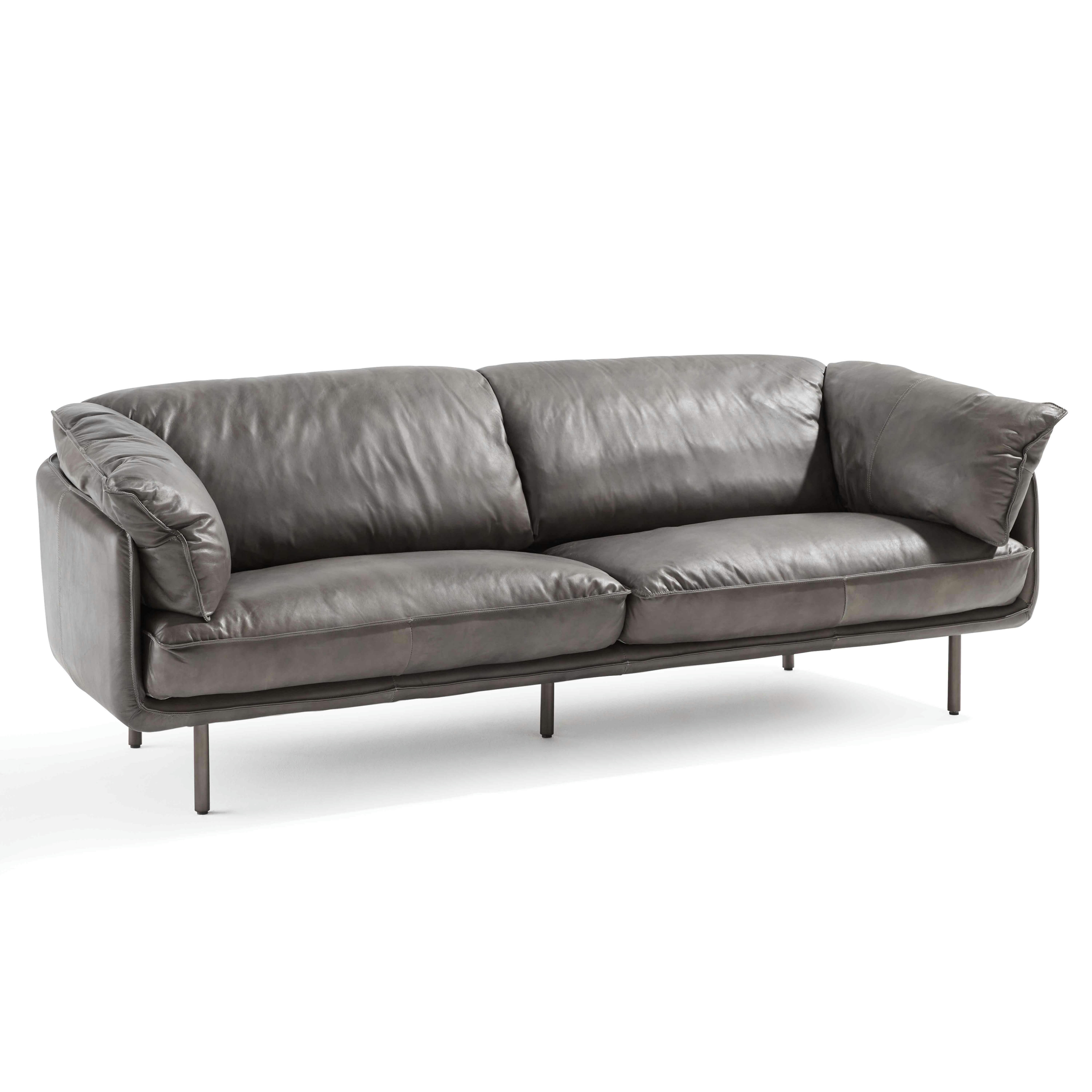 FREYA - Canapé en cuir 3 places gris