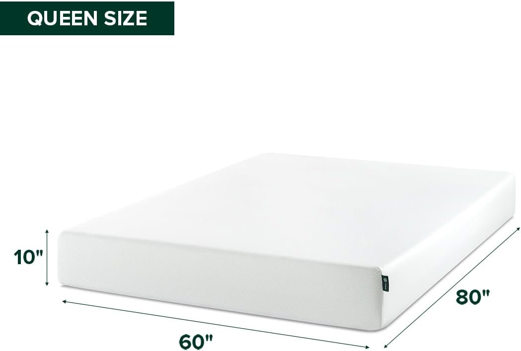 Zinus 10 Inch Queen Green Tea Memory Foam Mattress [New Version], Fiberglass Free, Medium Firm Feel, Zoned Pressure Relief, Certified Safe Foams & Fabric, Mattress in A Box