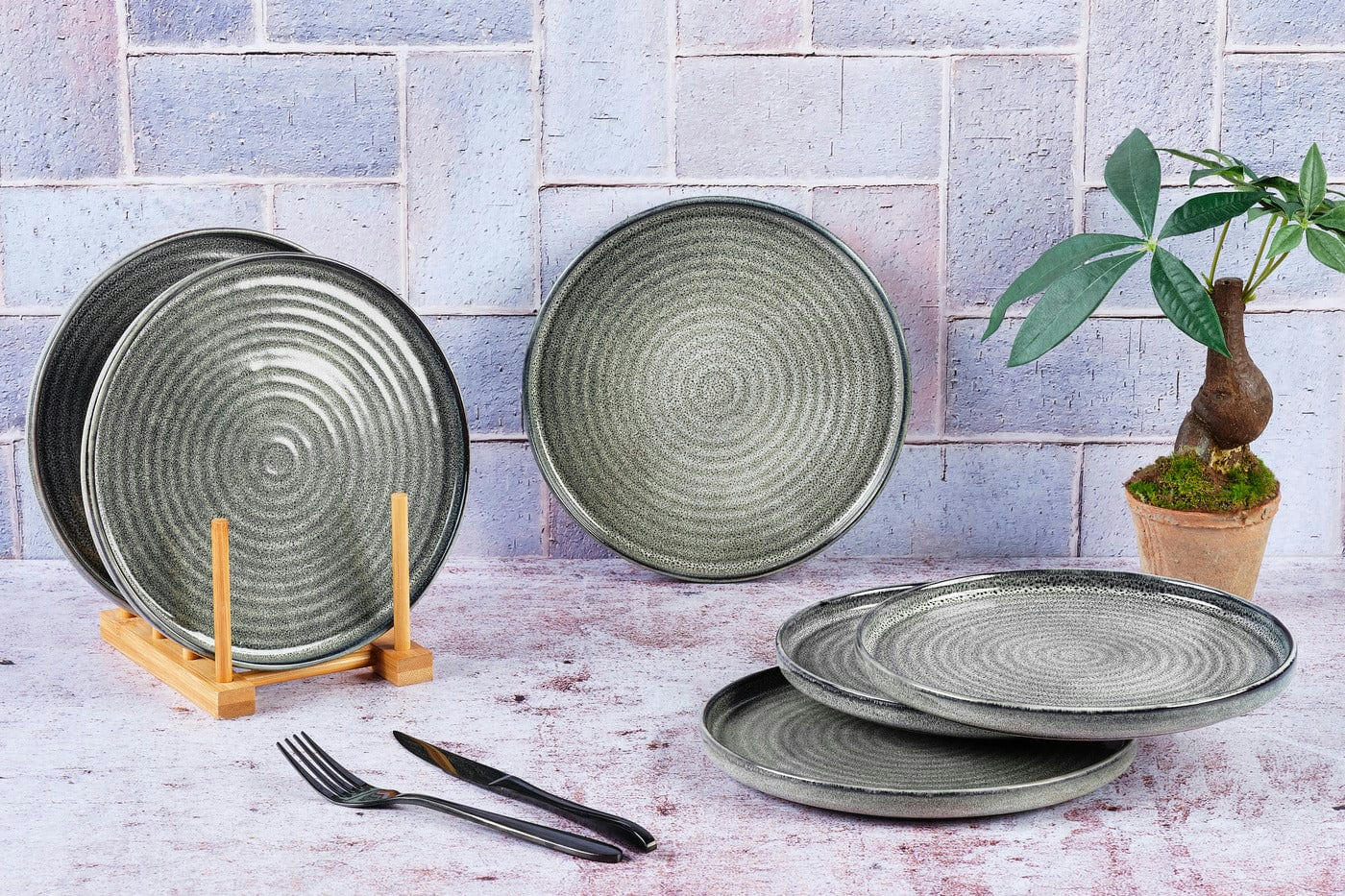 REACTIV - Lot de 6 assiettes à dessert en grès gris D22