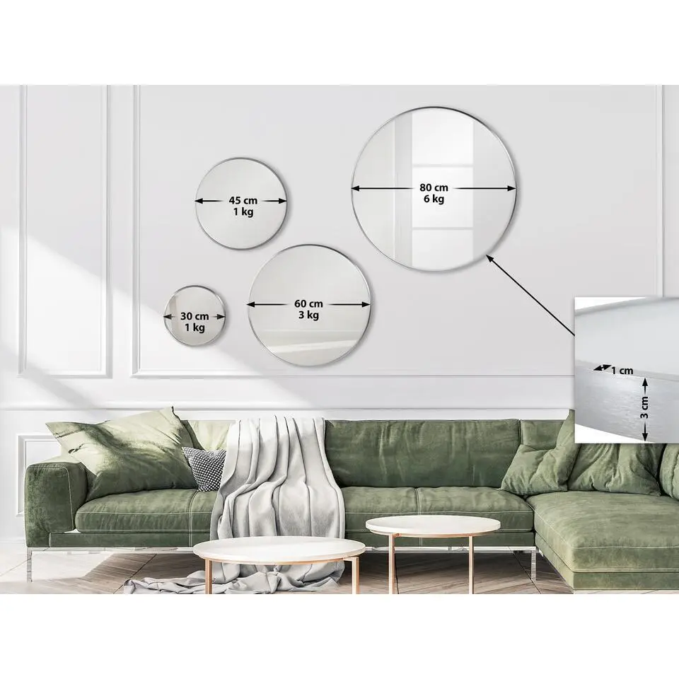 CLP Wandspiegel Elsie rond - Metaal - zilver - 45cm