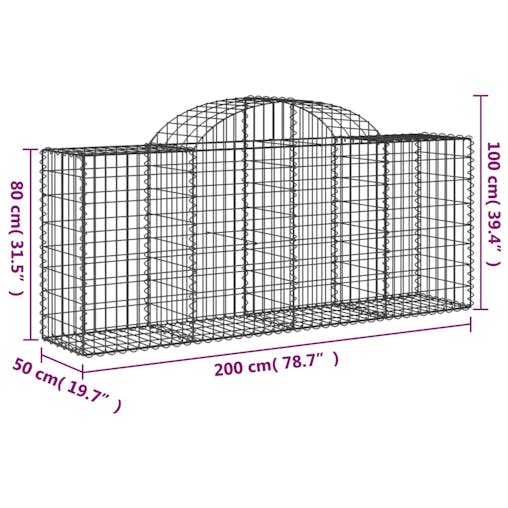 NNEVL Arched Gabion Baskets 13 pcs 200x50x80/100 cm Galvanised Iron