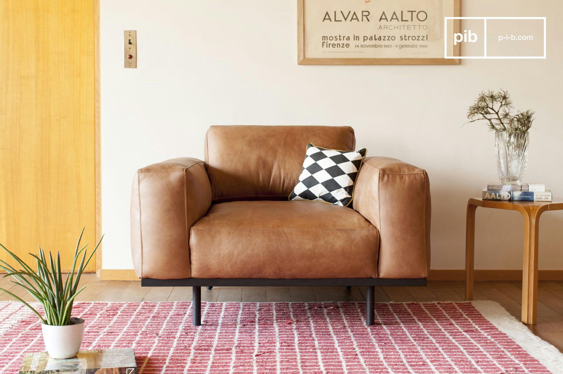 ALMOND - Fauteuil en cuir marron