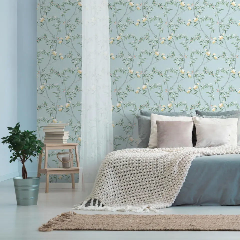 Sanders & Sanders behang bloemen lichtblauw - 53 cm x 10 m