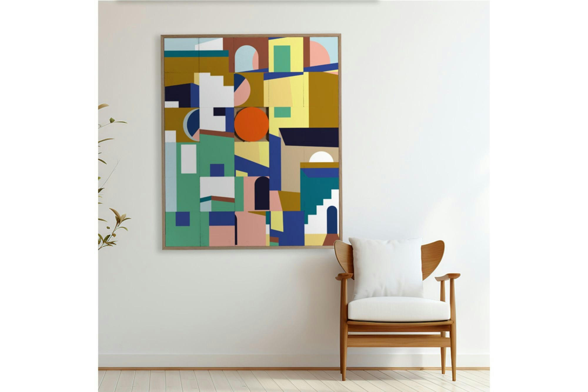 FAVELA - Tableau en bois taquin coloré et graphique  63 x 78