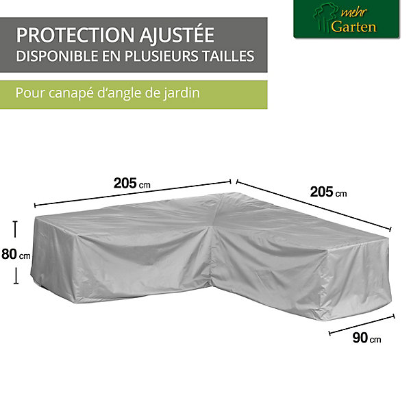 Mehr Garten - Housse de salon d'angle Premium PROTECT en forme de L, dimensions : 205x205x80 cm I housse de protection pour salon