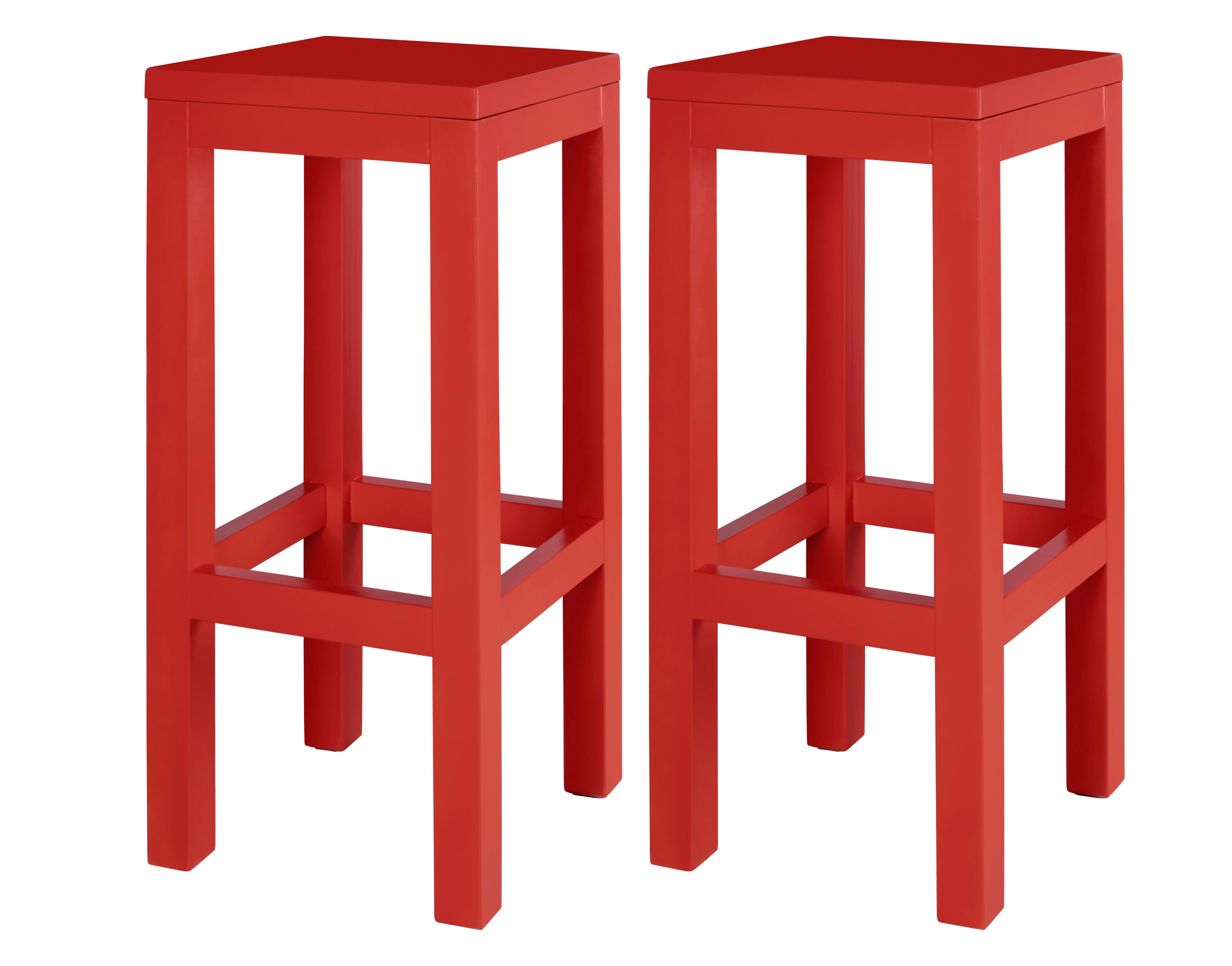 BLOCKIE-AXEL - Set 2 Tabourets laqués en pin 65cm rouge flamme