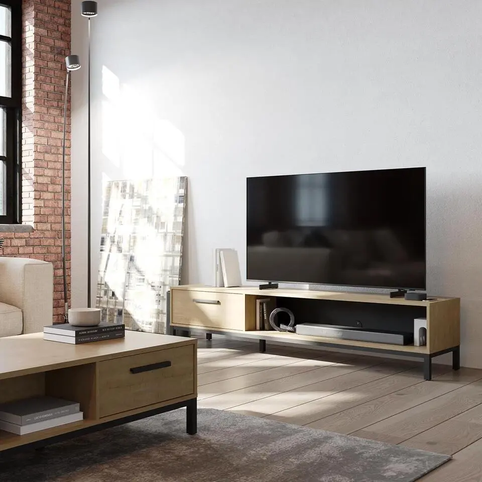 Calicosy - CRAFT TV-meubel 180 cm en groter - Licht hout - 41,3x183x44,9 cm