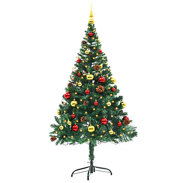 Arbre de Noël artificiel pré-éclairé avec boules vert 150 cm vidaXL