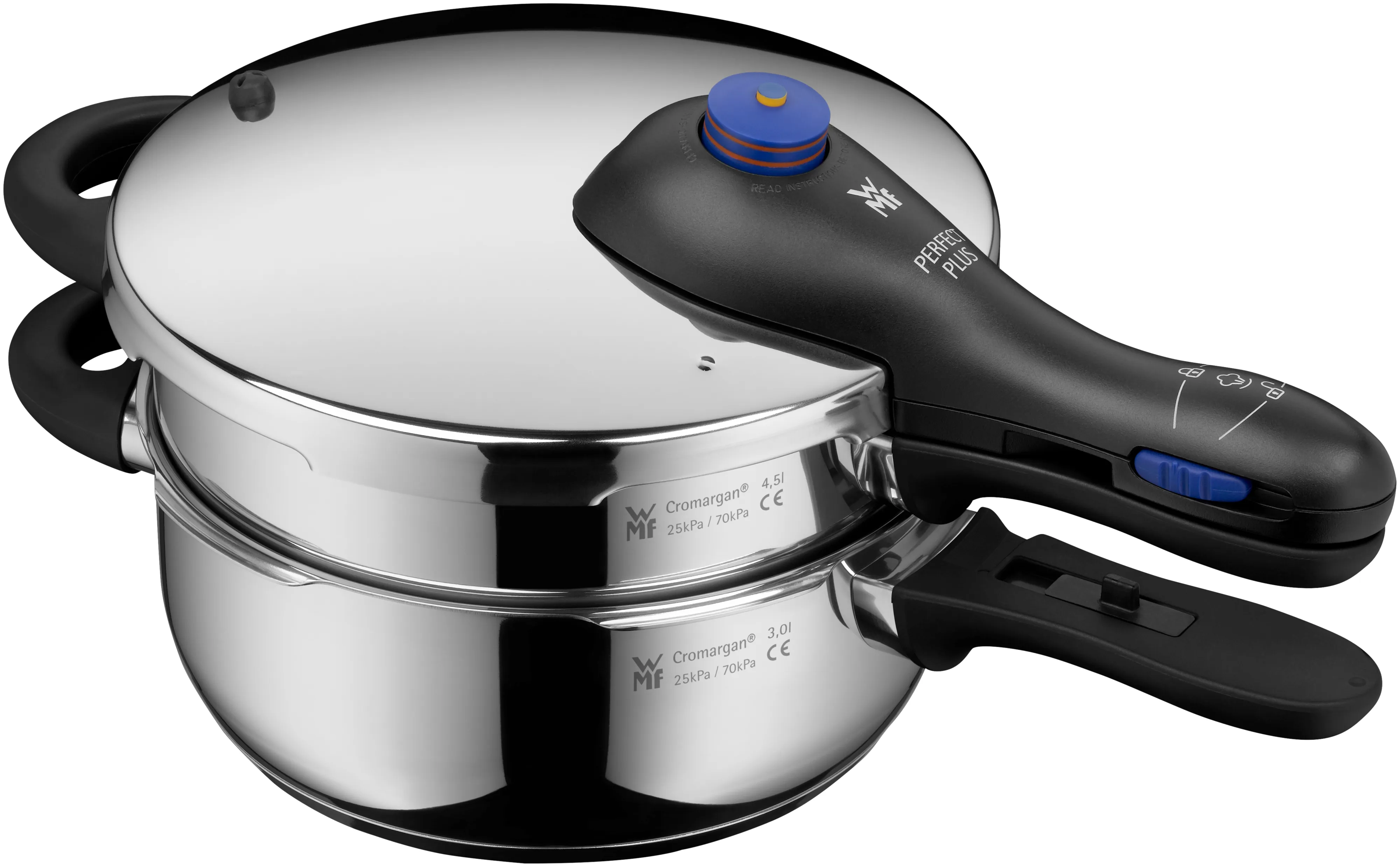 WMF Perfect Plus One Pot Pressure Cooker Set, 6.5 L and 3 L stackable with steam basket